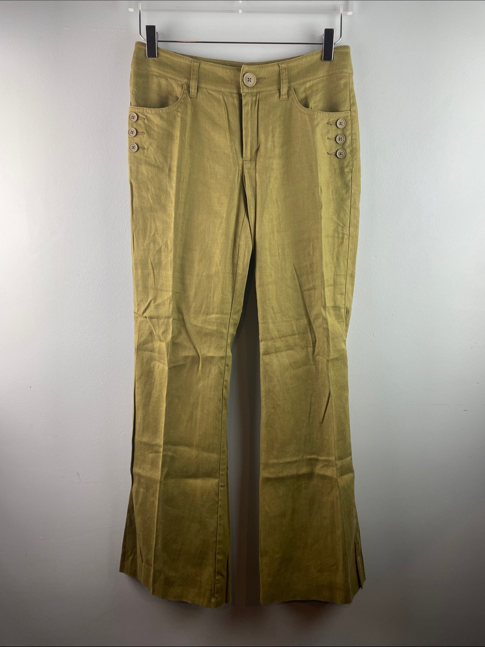 CAbi #5314R Olive Green Button-Accent Flared Pants Size 2